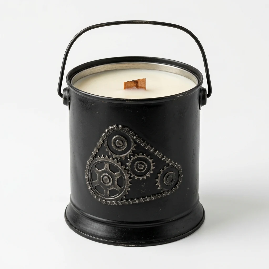 Bougie parfumée d'ambiance « Essence de tondeuse & Garage propre »