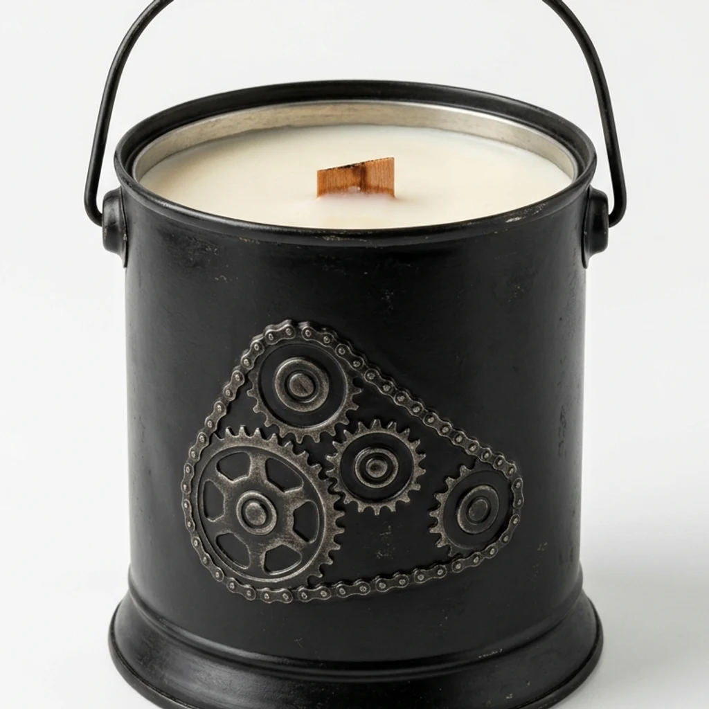 Bougie parfumée d'ambiance « Essence de tondeuse & Garage propre »