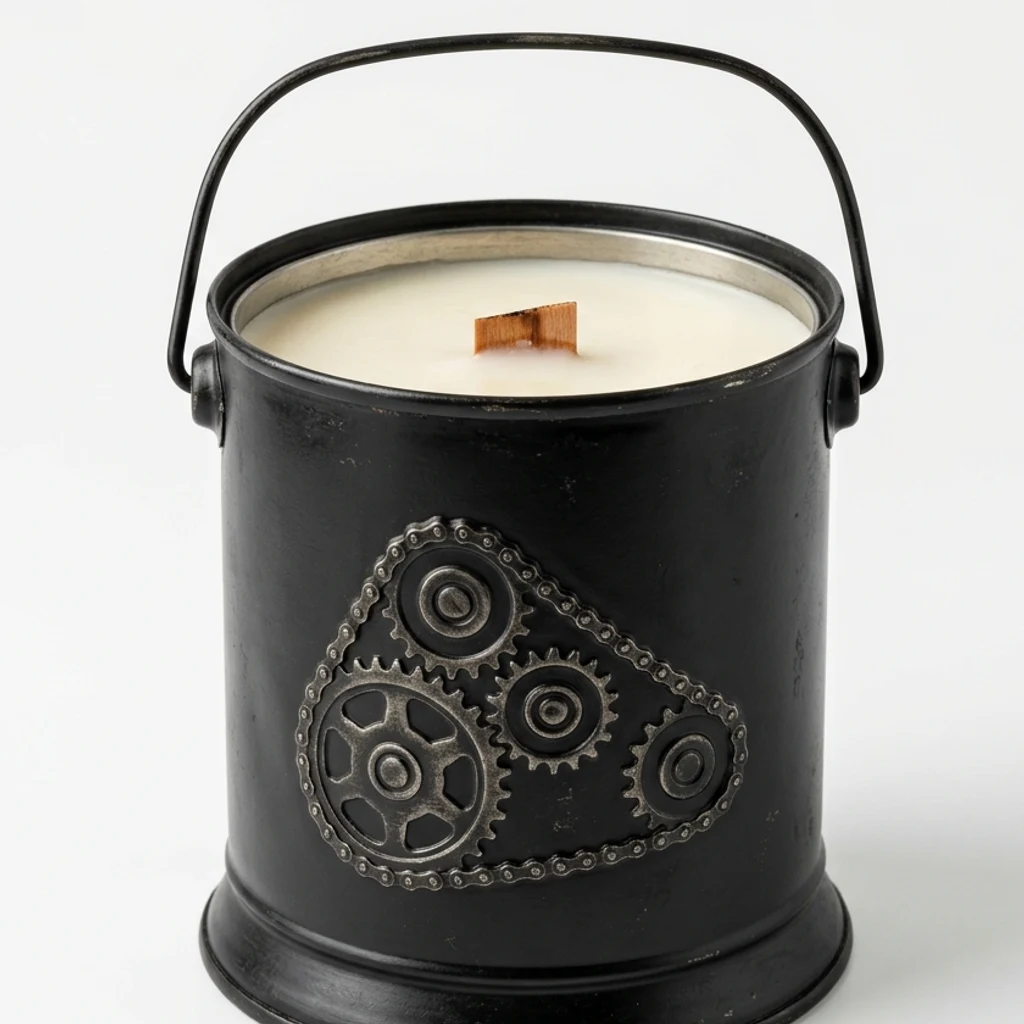 Bougie parfumée d'ambiance « Essence de tondeuse & Garage propre »